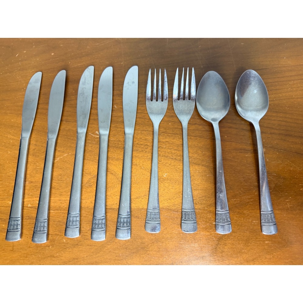 Richfield Utica Flatware Set 9pc Richfield Stainless Korea Vintage‎ Geometric